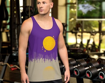 Moon Stars Purple Yellow Unisex Tank Top