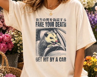 FAKE YOUR DEATH Shirt, Opossum Dark Humor Tee, Comfort Colors Possum Shirt, Vintage Comic Possum Top, Dark Humor Satire, Dark Humor Gift