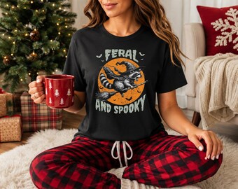 FERAL AND SPOOKY T-Shirt, Vintage Raccoon Witch Tee, Funny Halloween Raccoon Tshirt, Spooky Season Shirt, Trash Panda Halloween Tee