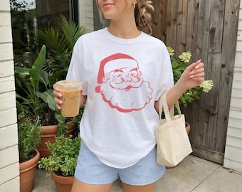 Vintage Santa Face Shirt, Comfort Colors Retro Christmas Tee, Classic Jolly Santa Shirt Women, Nostalgic Holiday Gift for Her Him