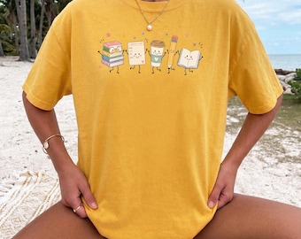Librarian Shirt, Comfort Colors Shirt, Cute Book Lover Doodle Tee, Reading Teacher Bookworm Top, Back to School Gift for Her