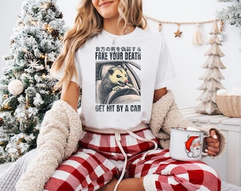 Fake Your Death Get Hit by a Car T-Shirt, Fake Your Death Opossum Tee, Dark Humor Opossum Tshirt, Vintage Comic Possum T-Shirt