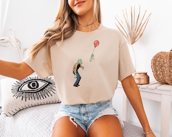 Zombie Balloon Shirt, Funny Zombie Tee, Horror Graphic Tshirt, Creepy Cartoon Shirt, Halloween Zombie Tee, Spooky Humor Tshirt