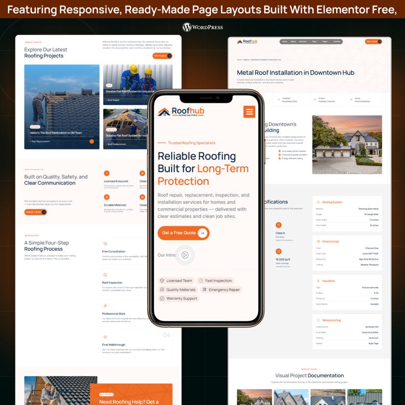 Roofing Services WordPress Elementor Template Kit | Roof Repair, Home Improvement & Contractor Website image 3