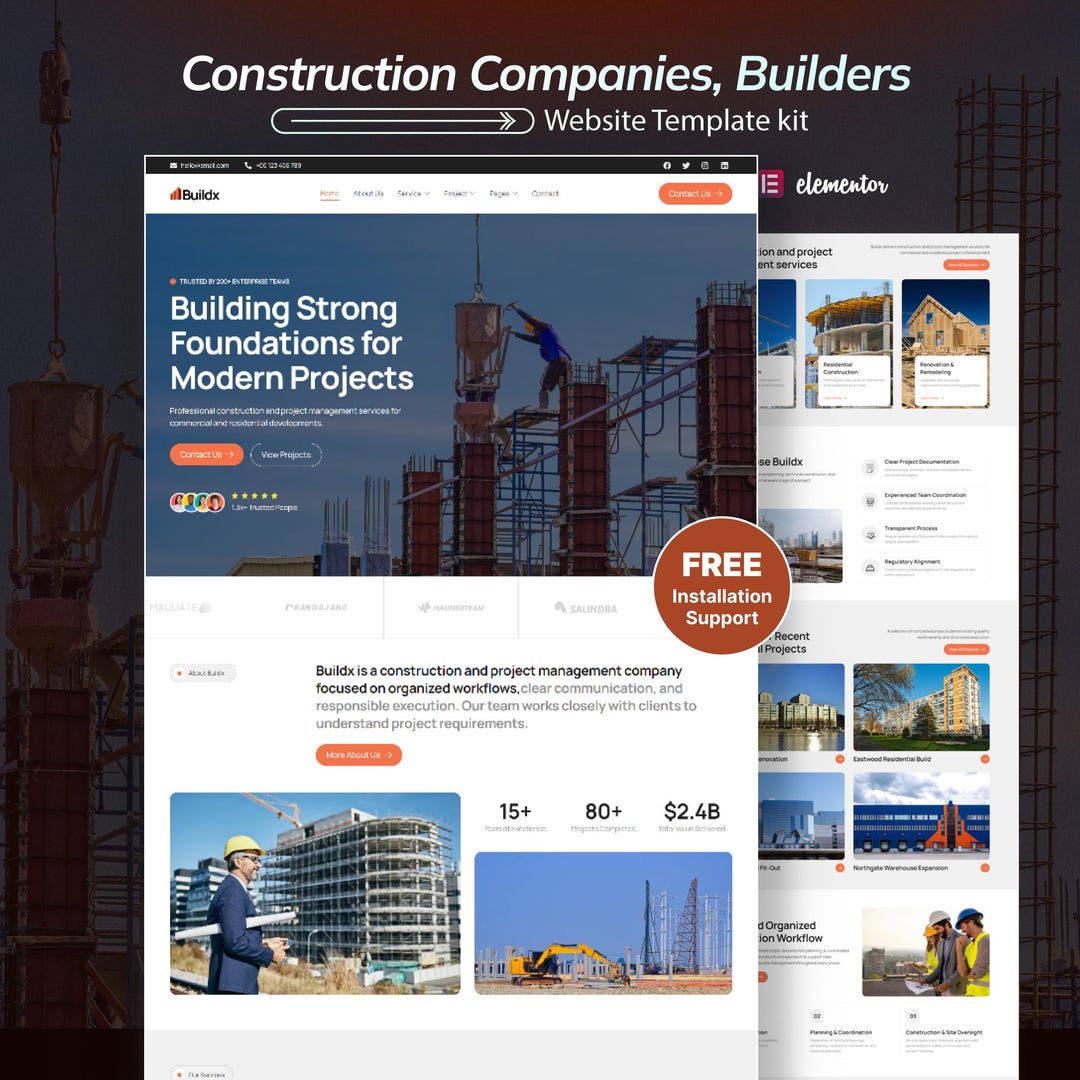 Construction and Contractor Wordpress Elementor Theme Template Kit ...