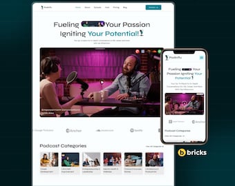 Podcast WordPress Bricks Builder Template Kit | Influencer, Creator, Audio Streaming & Episodes Website Template