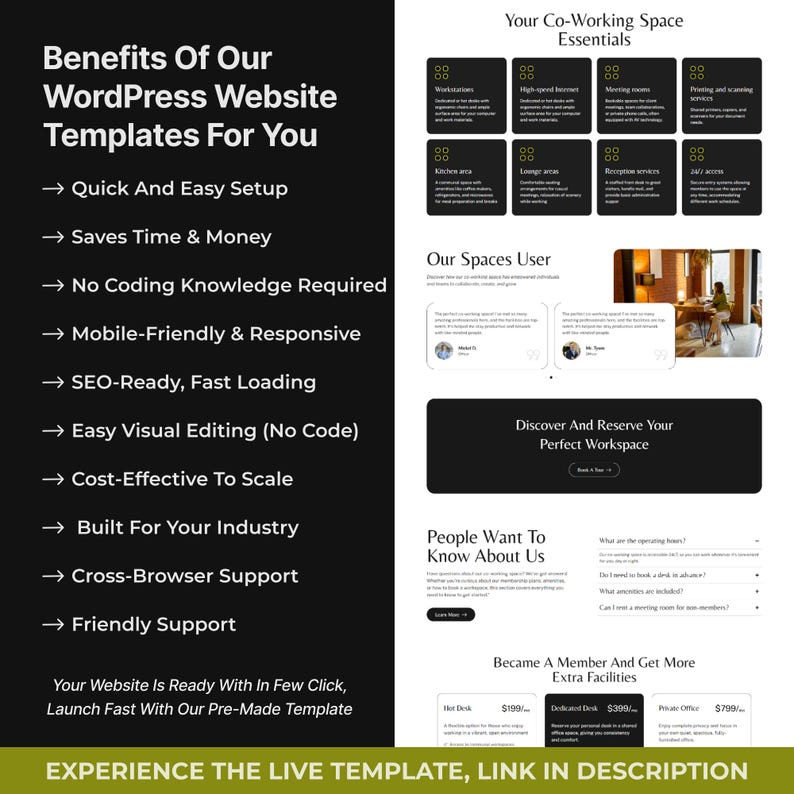 Coworking Space WordPress Bricks Builder-bestemmingspagina | Websitesjabloon voor gedeelde kantoor-, werkruimte- en vergaderruimte afbeelding 5