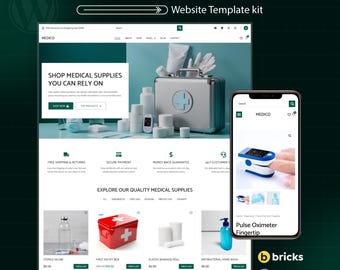 Kit modello WordPress Bricks Builder per negozio di accessori medici / Modello per sito web di e-commerce e negozio di assistenza sanitaria