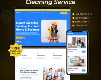 Kit modello WordPress Elementor per servizi di pulizia / Sito web per pulizie domestiche, uffici e commerciali
