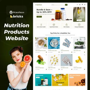 WordPress Bricks Builder Landningssida för Kosttillskottsbutik | Mall för vitaminer, näring och e-handelswebbplats
