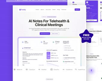 AI Note Taker WordPress Elementor Pro Landing Page | SaaS, Telehealth & Meeting Notes Website Template