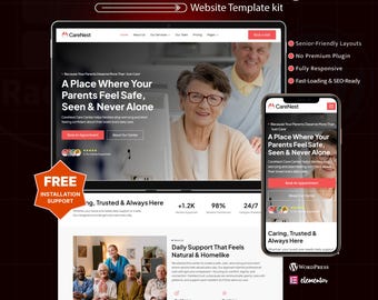 Senior Care WordPress Elementor Theme Template | Elderly Services, Nursing Home & Assisted Living Website Template
