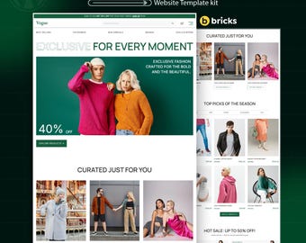 Kit modello WordPress Bricks Builder per negozio di moda / Modello per sito web WooCommerce e boutique di abbigliamento