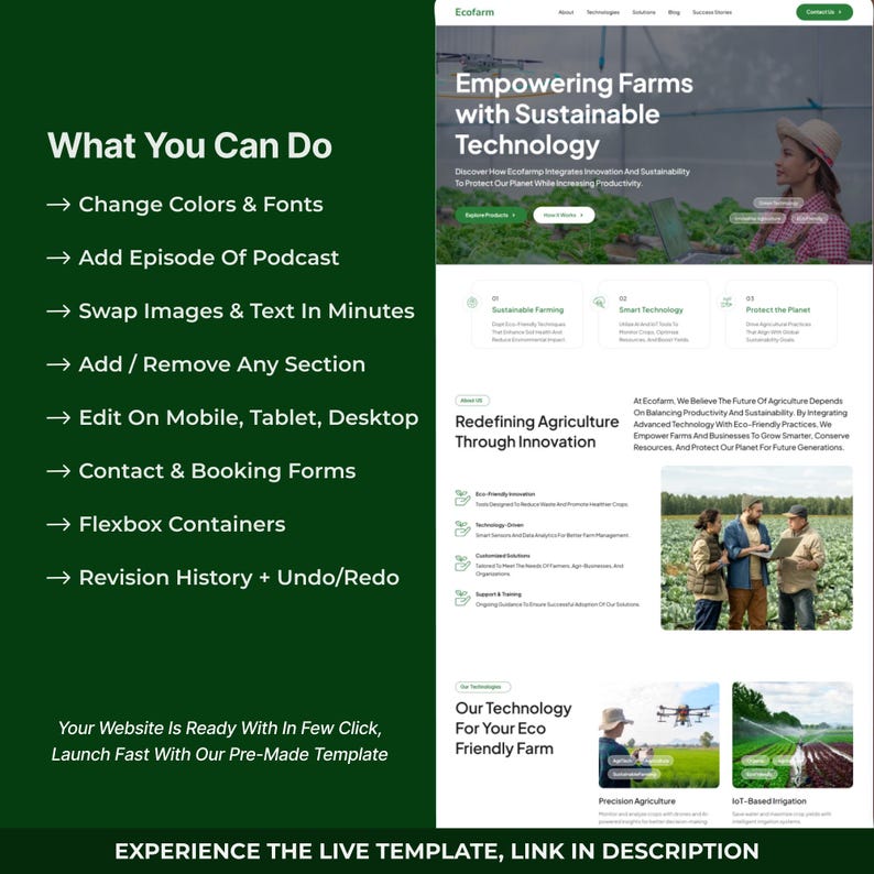 Szablon strony docelowej AgriTech WordPress Bricks Builder | Szablon witryny internetowej o rolnictwie ekologicznym i zrównoważonym zdjęcie 4