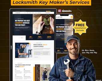 Locksmith Service WordPress Elementor Template Kit | Key Repair & Security Business Website Template