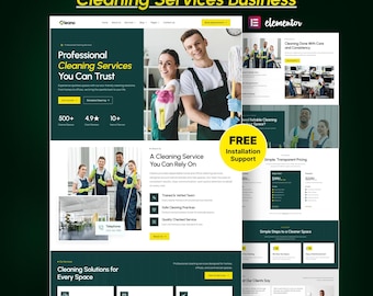 Kit modello WordPress Elementor per servizi di pulizia / Sito web per servizi di pulizia domestica, servizi di pulizia, pulizie commerciali e domestiche