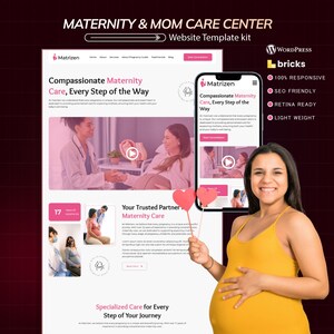 WordPress Bricks Builder Mall Kit för mödravård | Webbplatsmall för graviditet, prenatal och postnatal
