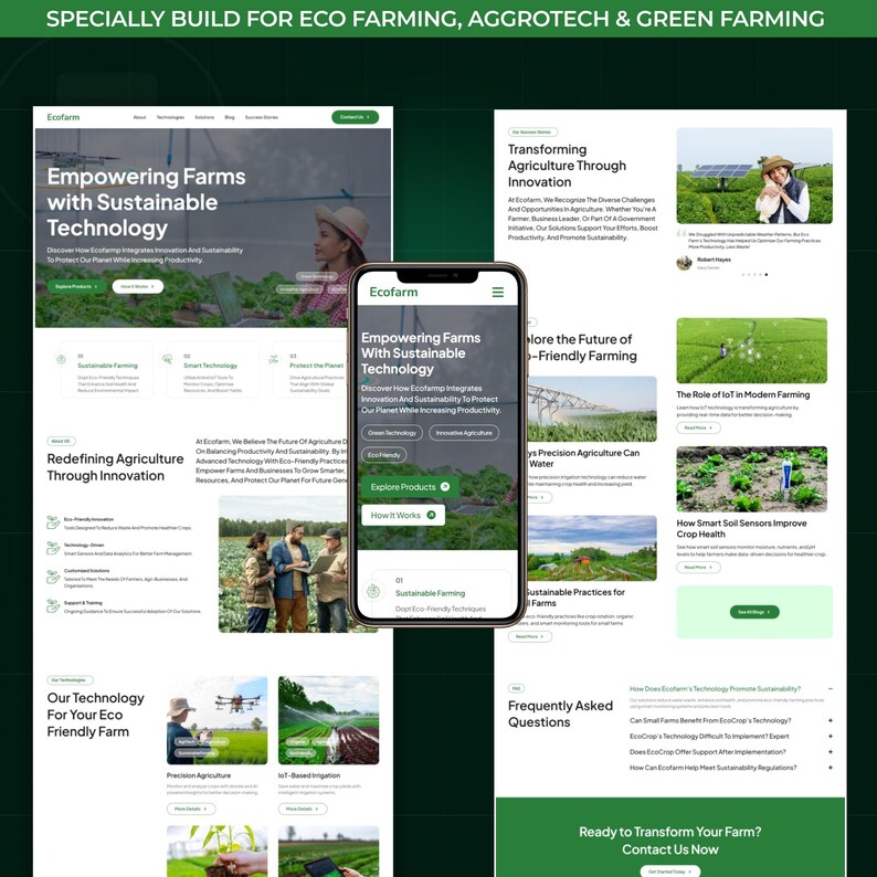 Szablon strony docelowej AgriTech WordPress Bricks Builder | Szablon witryny internetowej o rolnictwie ekologicznym i zrównoważonym zdjęcie 2