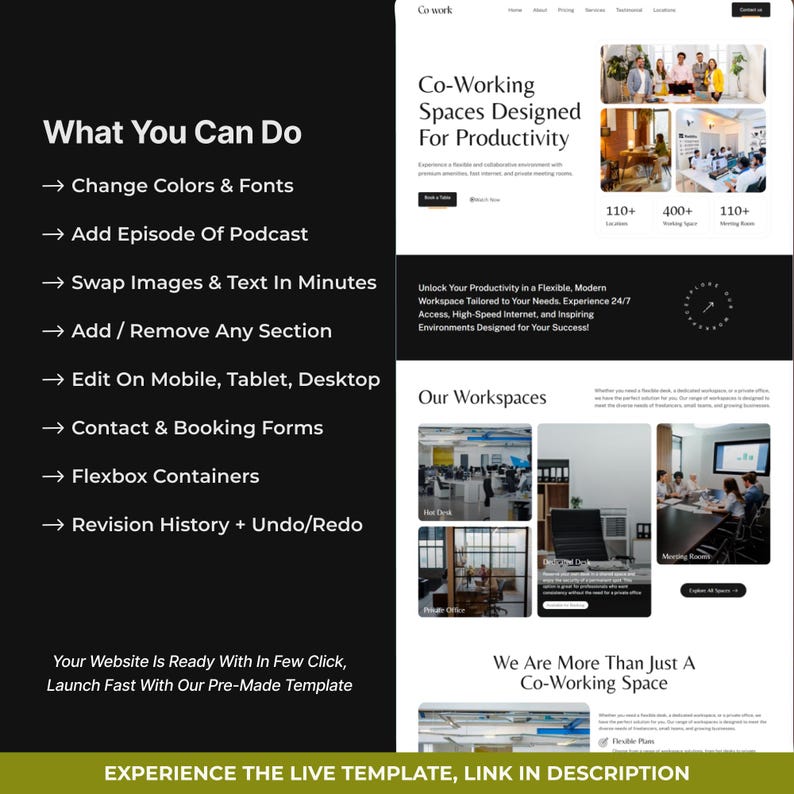 Coworking Space WordPress Bricks Builder-bestemmingspagina | Websitesjabloon voor gedeelde kantoor-, werkruimte- en vergaderruimte afbeelding 6