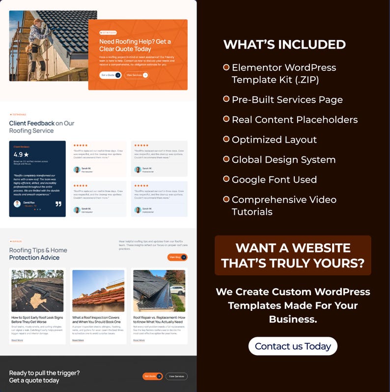 Roofing Services WordPress Elementor Template Kit | Roof Repair, Home Improvement & Contractor Website image 7
