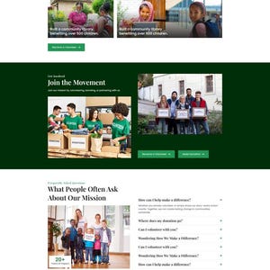 K&ouml;nnte beinhalten: Eine Website-Homepage f&uuml;r Hope Unit, eine gemeinn&uuml;tzige Organisation. Die Seite zeigt Bilder von Menschen, Text und Handlungsaufforderungen. Die Website wirbt f&uuml;r gesellschaftliches Engagement, Bildung und sauberes Wasser.