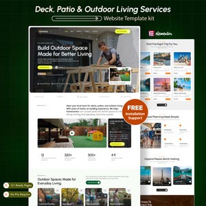 Deck Builder WordPress Elementor Template Kit | Patio, Pergola, Backyard Renovation & Outdoor Living Website