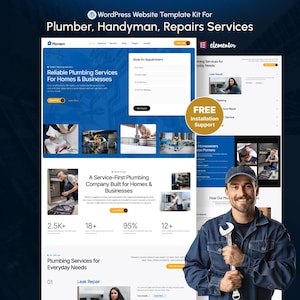 Plumbing and Handyman WordPress Elementor Theme Template Kit | Home Repair, Maintenance & Contractor Website Template