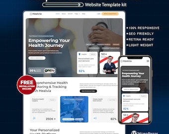 Kit di modelli WordPress Elementor per l'assistenza sanitaria / Modello di sito web medico, clinico, medico e ospedaliero