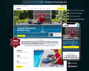 Zwembadreiniging WordPress Elementor-themasjabloonkit | Website-ontwerp voor zwembadservice, onderhoud en reparatie