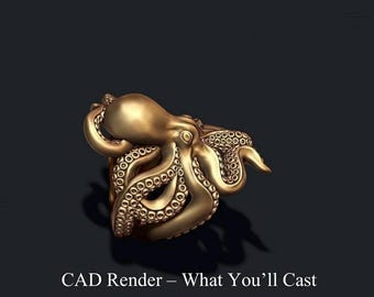 Octopus ring for lost wax casting jewelry / castable resin octopus ring / ocean animal ring casting model / marine life ring resin master