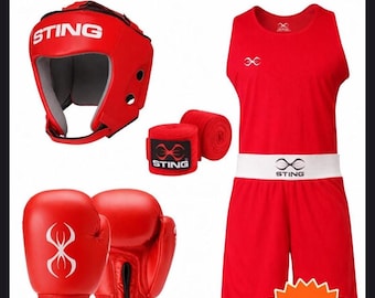Red Boxing Set: Gloves, Headgear, Uniform, Wraps for Training Sparring