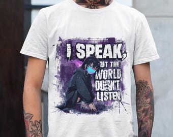 Dark Grunge Anime Tee | "I Speak" Quote | Purple Glitch Aesthetic | Mental Health Gift