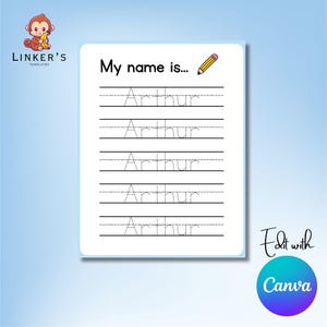 My Name is … Name Trace Worksheet for Preschool PreK TK Kindergarten | Digital File Download | Personalizable | Editable | Printable