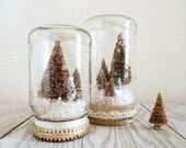 Bottle Brush Christmas Tree Snow Globe Jar in Gold