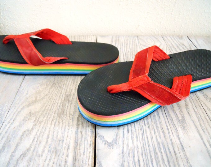 retro rainbow flip flops