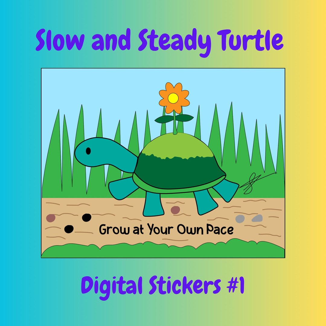 Slow Turtle Labels Slow and Steady Turtle- Digital Stickers #1 - Etsy