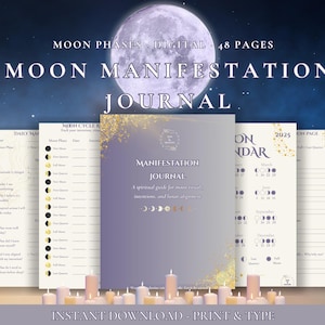 Moon Manifestation Journal 2025–2026 | Digital Lunar Planner PDF | Fillable + Printable Moon Phase Journal for Rituals & Intentions