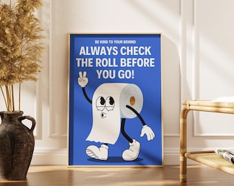 Grappige badkamerkunstprint: retro toiletpapierhumor (digitale download)