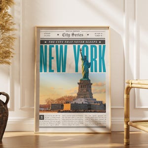 ヴィンテージの自由の女神像プリント：レトロなニューヨーク旅行ポスター（デジタルダウンロード）