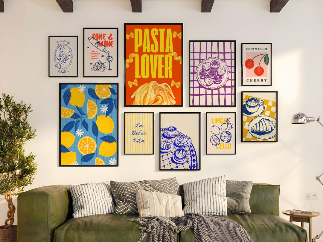 100 kitchen prints set, kitchen wall art, kitchen art,... Italian Kitchen Prints Set: Retro Food Gallery Wall Art (digital ...