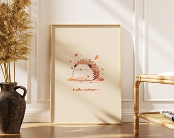 Kawaii Igel Herbst Print, Waldtiere Dekor (Digitaler Download)