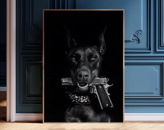 ドーベルマン紳士のプリント、ヴィンテージ犬の肖像画、ビクトリア朝の