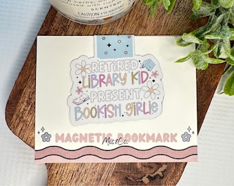 Retired Library Kid Bookish Girlie Magnetic Bookmark, Bookish Gift, Reading, Bookmark
