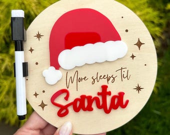 Sleeps til Santa Comes Countdown Sign,  Christmas Countdown Ornament, Kids Countdown