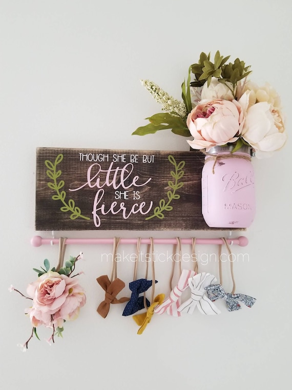 Hair bow holder Headbands organizer Peony flower baby Nursery room Decor Rustic