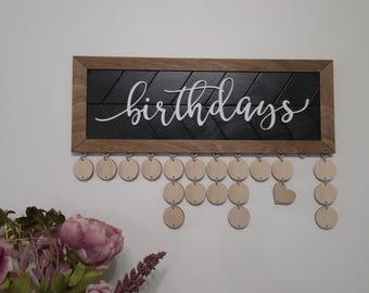 Family Birthday Celebration Board with Faux Wood Frame, Wall Hanging Sign, Mother's Day Gift