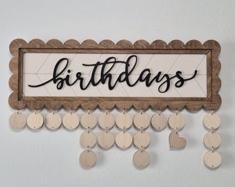 Scalloped Frame Wood Family Birthday Celebration Board, Wall Hanging Sign, Mother's Day Gift