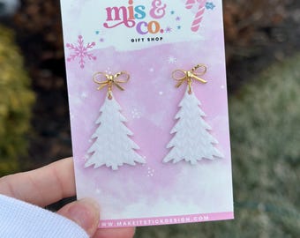 Sweater Tree and Gold Bow Dangle Earrings, Christmas Earrings