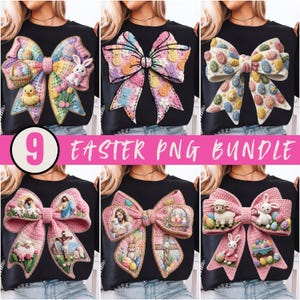 イースターフェイククロシェリボン PNG バンドル、クリスチャンシャツデザイン（デジタルダウンロード）