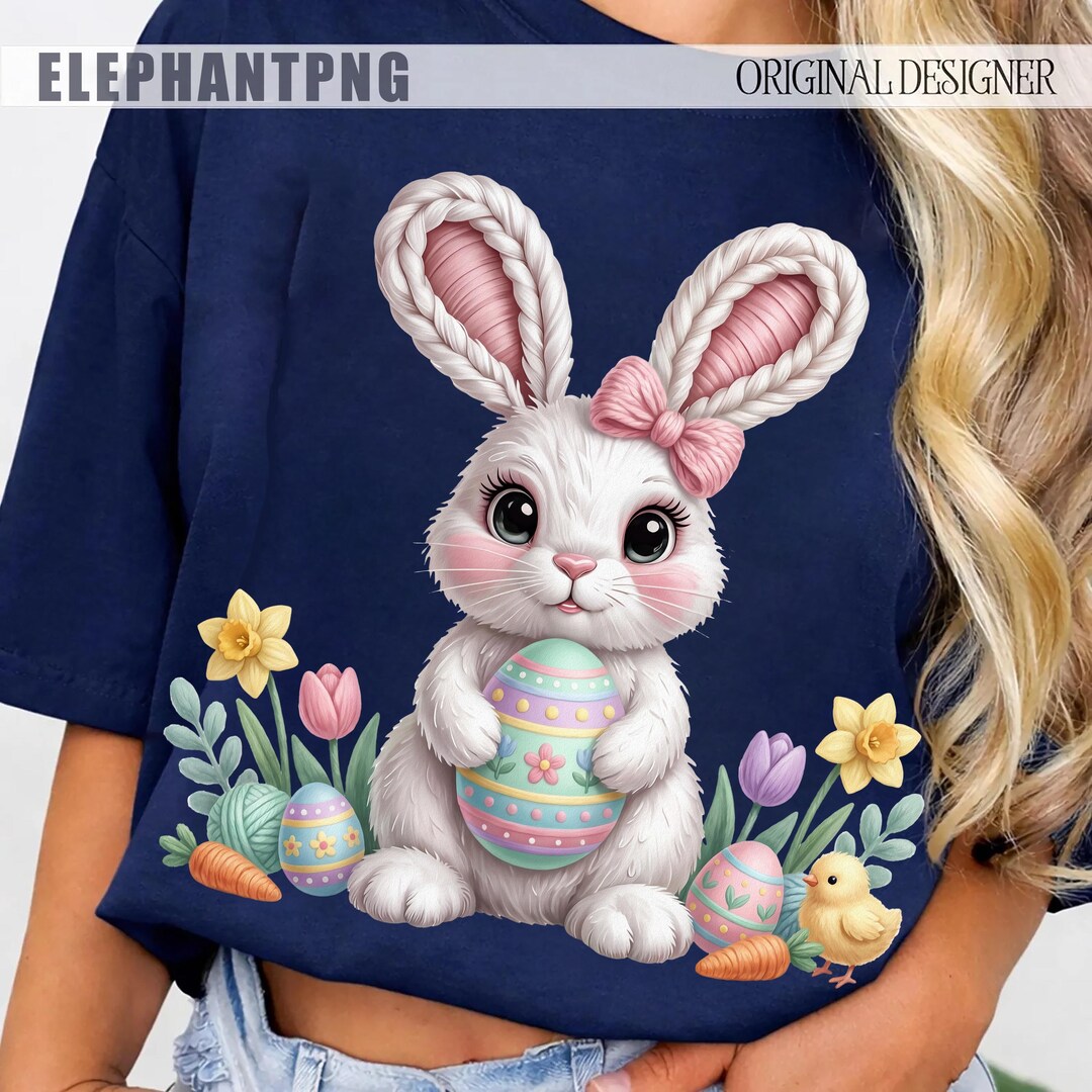 Easter Bunny Faux Crochet PNG Latch Hook Yarn Easter Shirt Sublimation ...